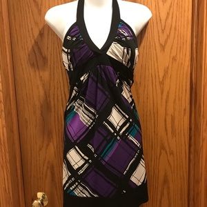 Halter neck purple and teal dress